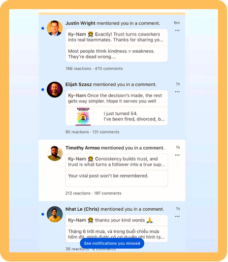 Users replying to comments organically